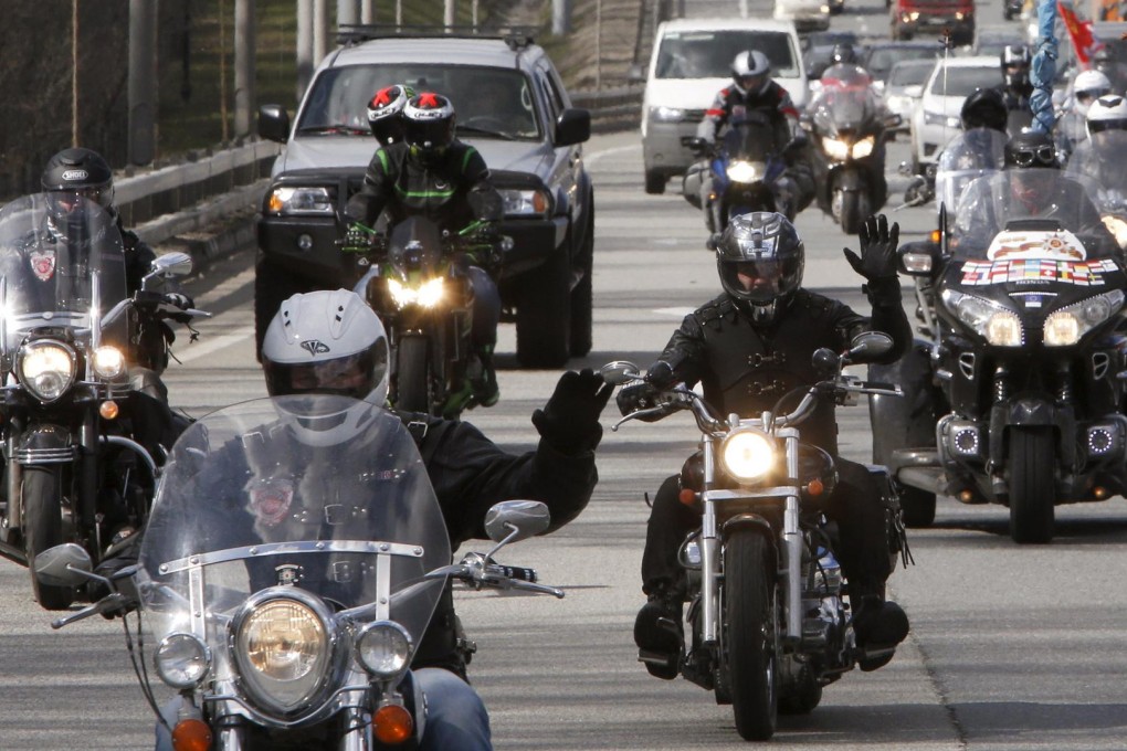 Riders commemorating the 70th anniversary of victory over Nazi Germany In the second world war take off from Moscow. Photo: Reuters