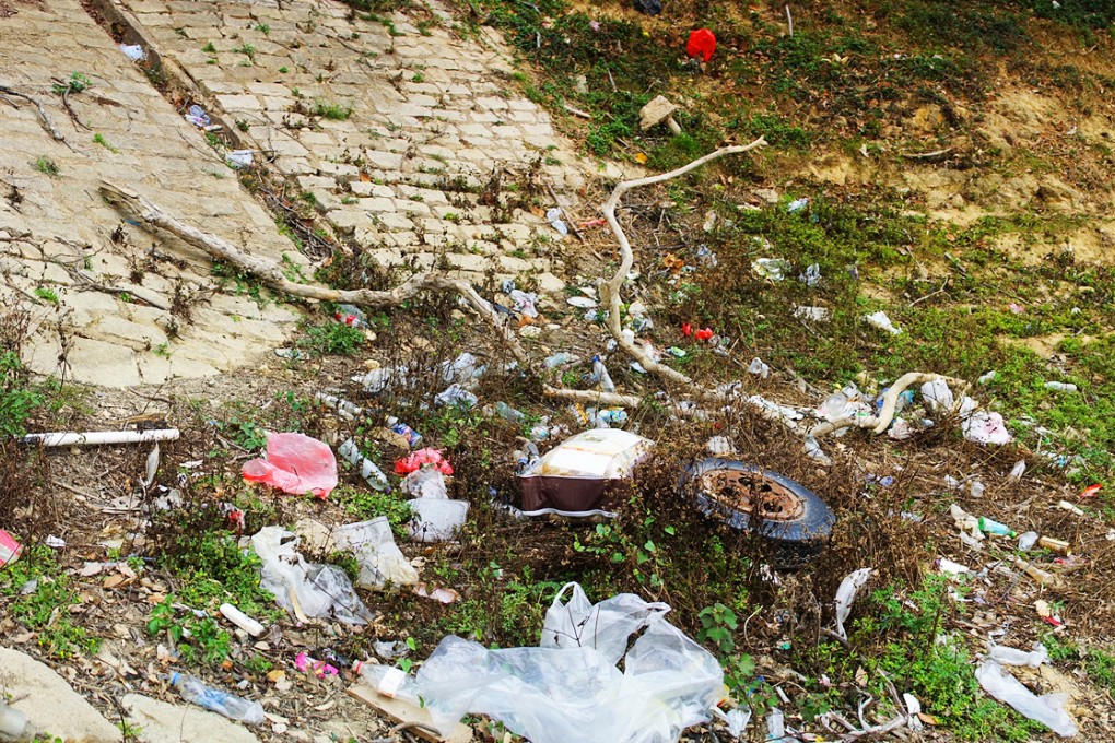 Rubbish strewn by a hillside in Shing Mun Country Park. Photo: SCMP Pictures