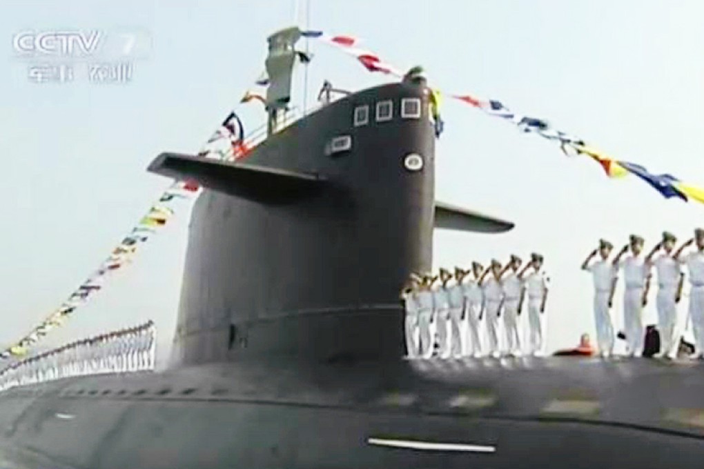 The Chinese vessel, pictured on CCTV, is thought to be an updated Type 091 nuclear submarine. Photo: CCTV