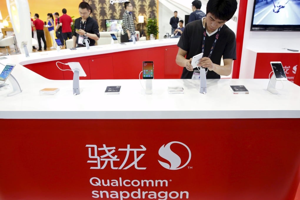 Smartphones on show at the Global Mobile Internet Conference in Beijing this month. Photo: Reuters.
