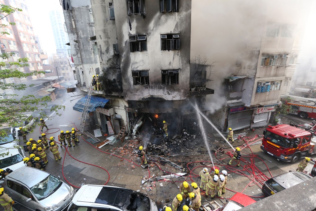Three people were killed in the explosion at a garage on the ground floor of a residential building in Wong Tai Sin. Photo: Sam Tsang