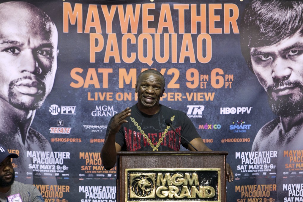 Floyd Mayweather Snr takes a swipe at the opposing camp at a press conference. Photo: Reuters