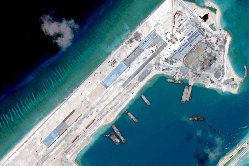 A satellite image released last month of what appears to be an airstrip Beijing is constructing in the disputed Spratly Islands in the South China Sea. Photo: AFP