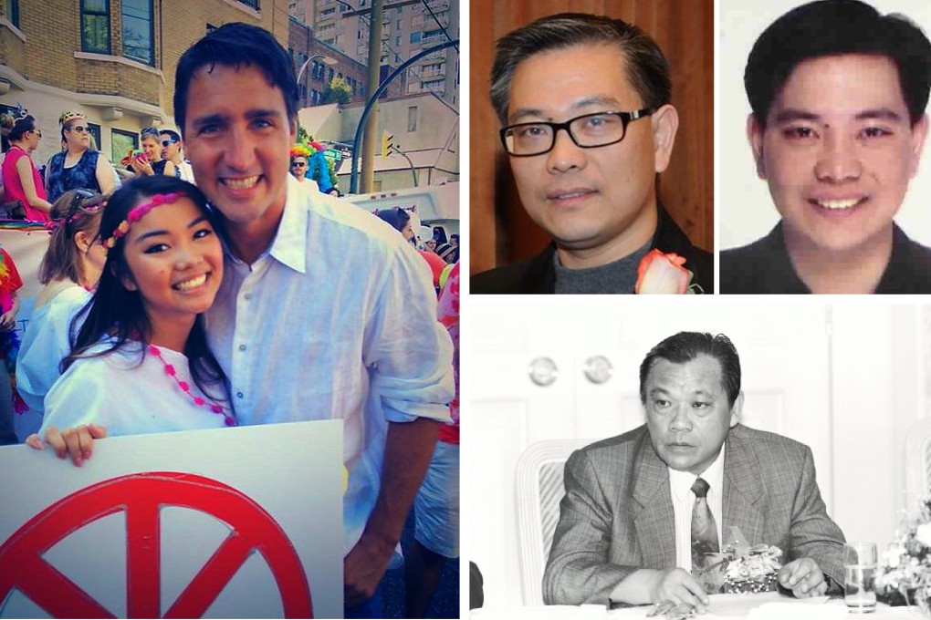 Linda Ching with Liberal Party leader Justin Trudeau (left); her father, Michael Ching Mo Yeung in 2011 and as he appears in an Interpol Red Notice (top right); and Michael Ching Mo Yeung's father, the late disgraced Hebei leader Cheng Weigao (bottom right). Photos: SCMP, Twitter