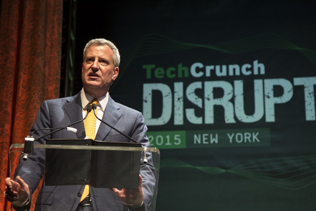 New York mayor Bill de Blasio outlines his vision of New York as a tech innovation hub. Photo: Bloomberg