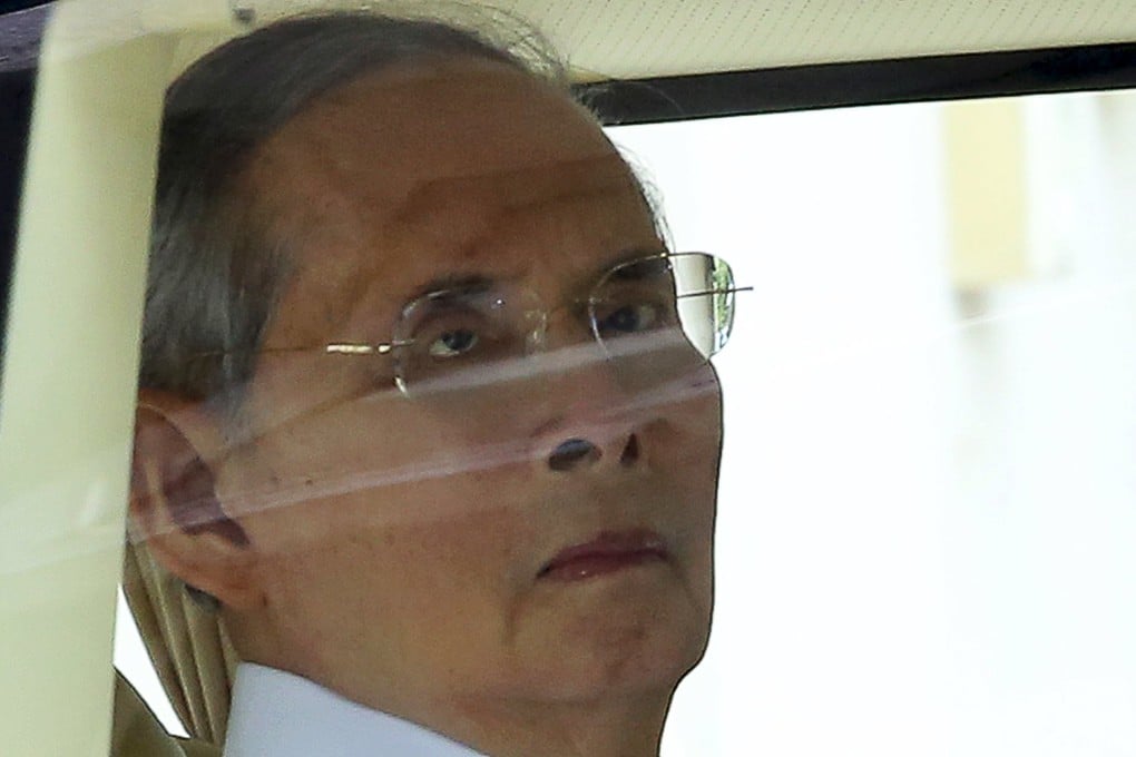 The 87-year-old monarch emerged in a wheelchair from a Bangkok hospital. Photo: Reuters