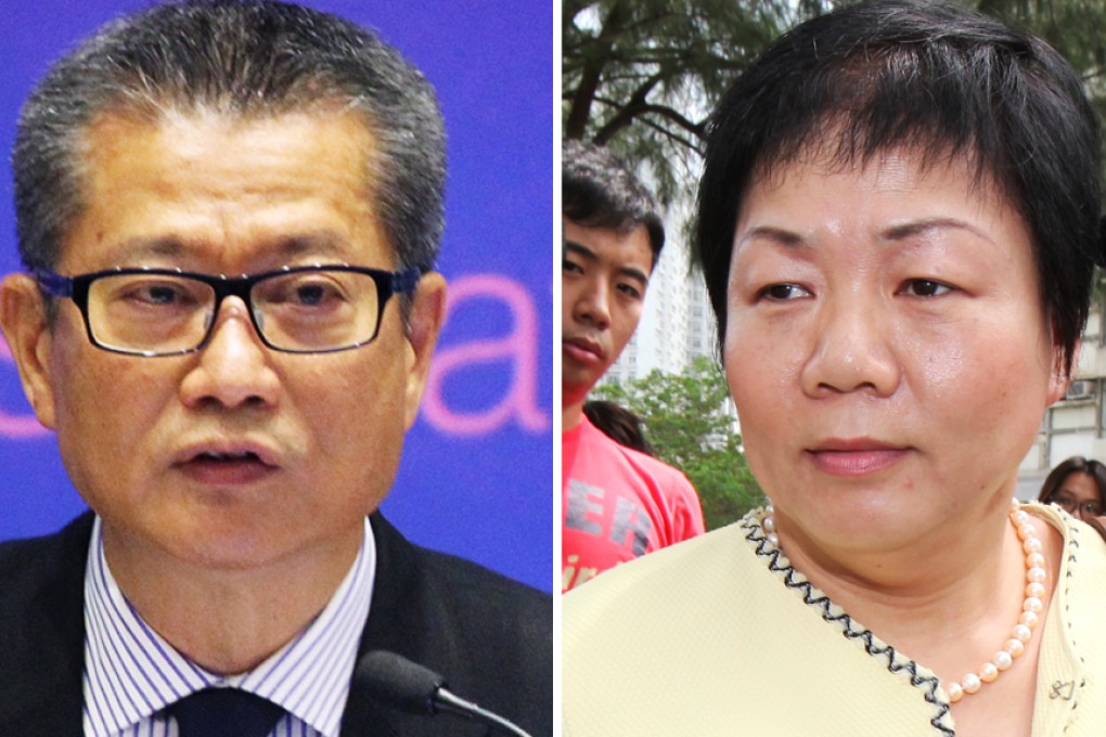 Former legislator and accountant Mandy Tam Heung-man (right), who lodged the original complaint against Paul Chan (left) to the ICAC in July 2013, said the watchdog had informed her it had stopped the investigation without explaining why. Photos: May Tse, Dickson Lee