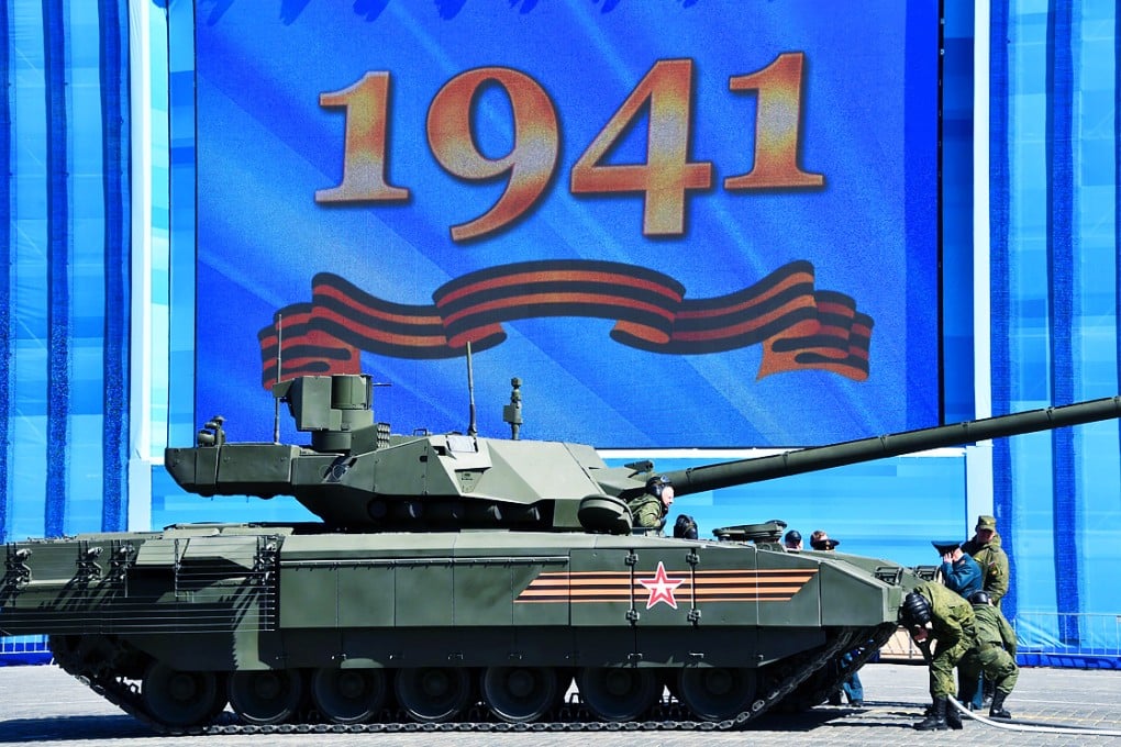 A Russian T 14 Armata tank is ready to be towed during a rehearsal for the Victory Day military parade on Moscow's Red Square. Photo: AFP