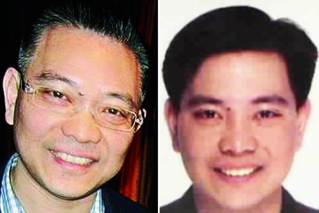 Michael Ching Mo Yeung in a recent photo (left), and as he appears on an Interpol Red Notice seeking his arrest, under the name Cheng Muyang. Photo: SCMP Pictures