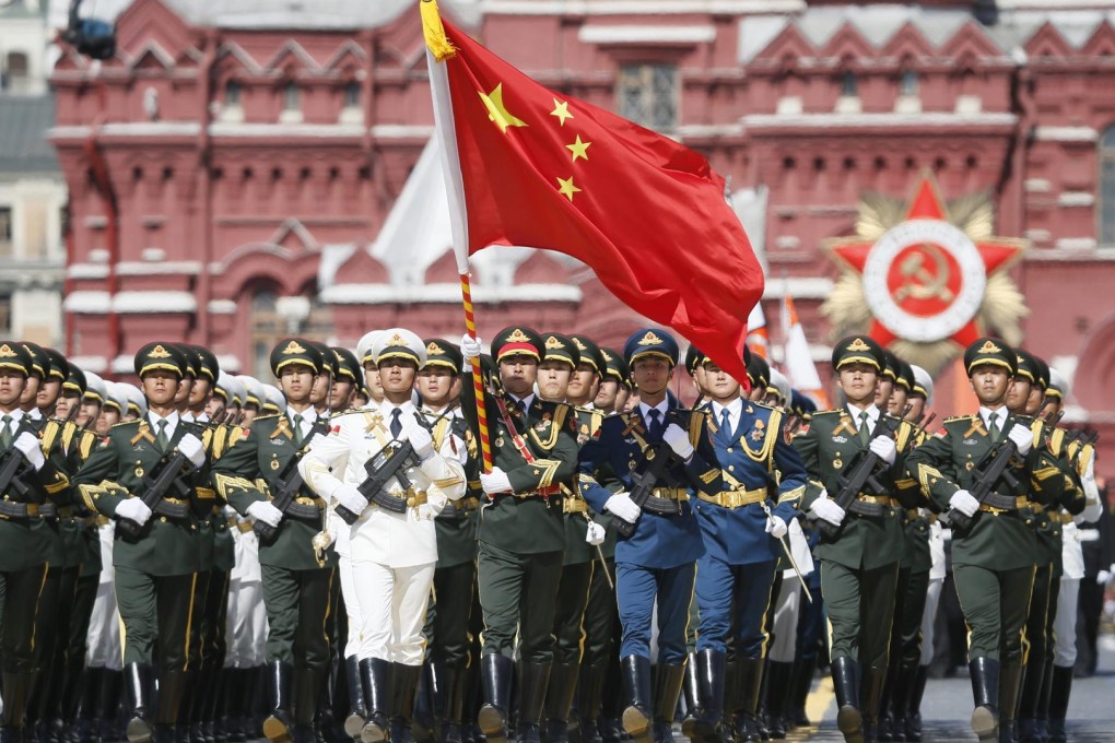 Chinese troops march in the parade in Moscow yesterday. Photo: EPA