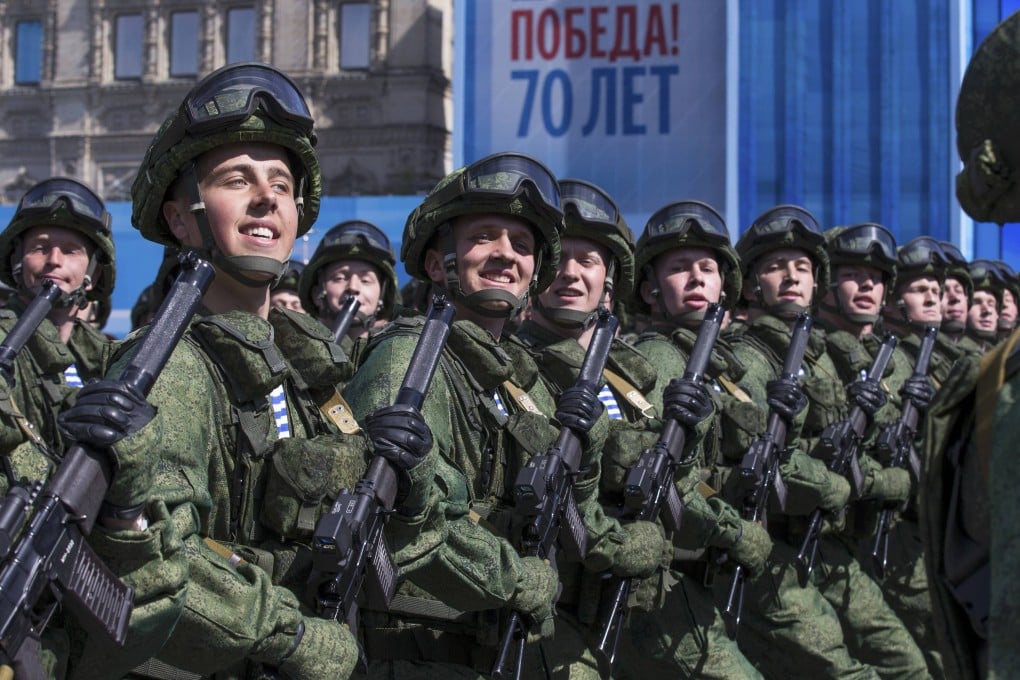 Russian troops taking part in the second world war victory parade in Moscow on Saturday. Photo: Reuters