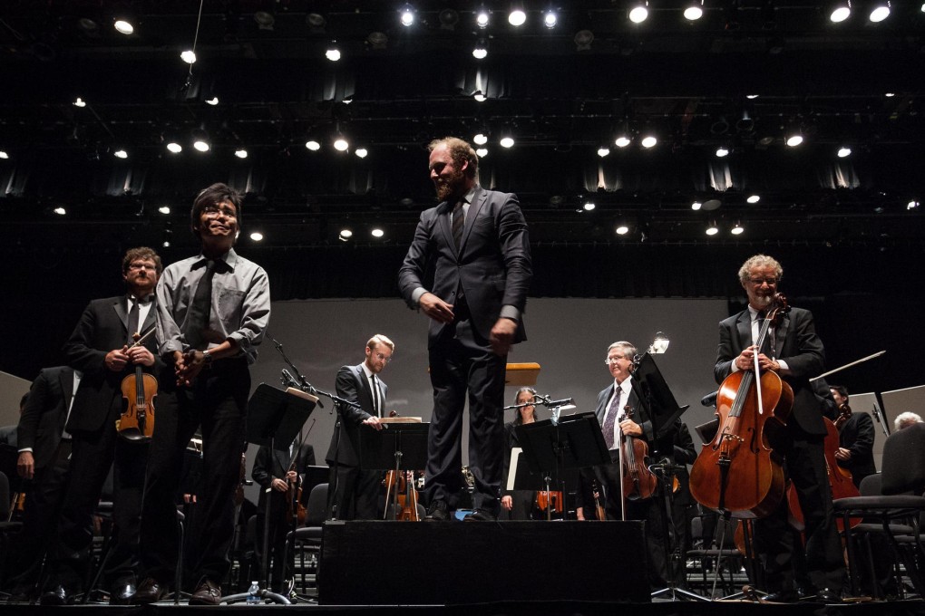 Composer Chen Yeung-ping (front left) with the orchestra that played his new work The Moon in La Jolla, inspired by Hong Kong poet Ya Si. Photo: Sarah Charney