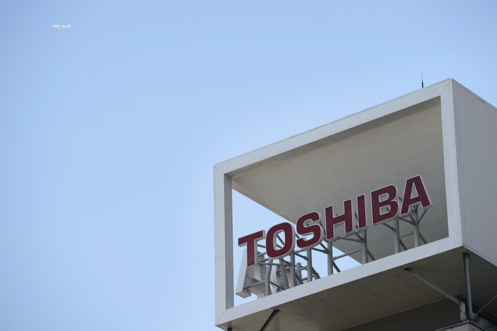 Signage for Toshiba in Tokyo as the company said it may have to write down three years of profits due to an accounting irregularity. Photo: Bloomberg