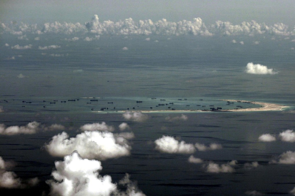 An aerial file photo taken from a Philippine military plane shows the alleged reclamation work by China at Mischief Reef. Photo: Reuters
