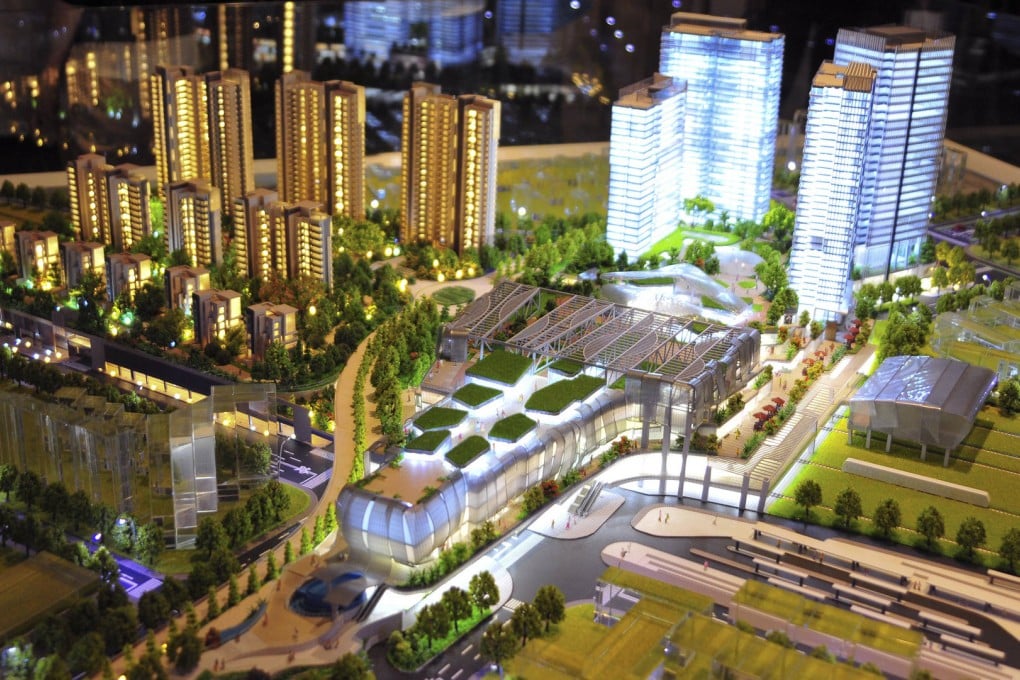 An architectural model of Todtown being developed by SIUD and SHKP above Xinzhuang subway station in Shanghai. Photo: SCMP Pictures