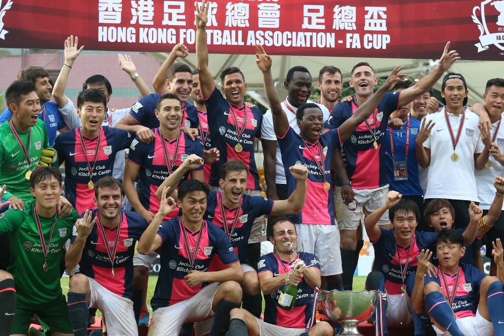 Celebration time for Kitchee players after beating Eastern 2-0 in the FA Cup final at Mong Kong Stadium. Photos: K.Y. Cheng