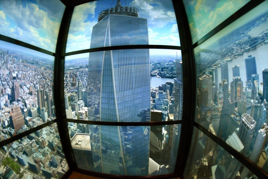 An LED time-lapsed image of New York shown in the building's elevator.Photo: AFP