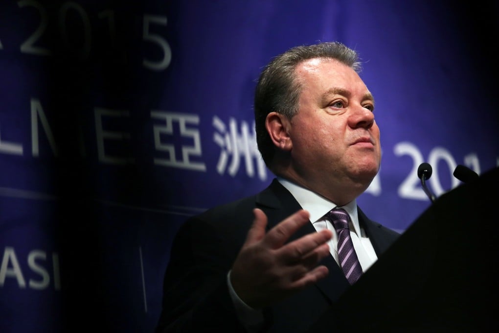 London Metal Exchange chief executive Garry Jones speaking on Wednesday at the annual LME's 2015 seminar in Hong Kong. Photo: Jonathan Wong