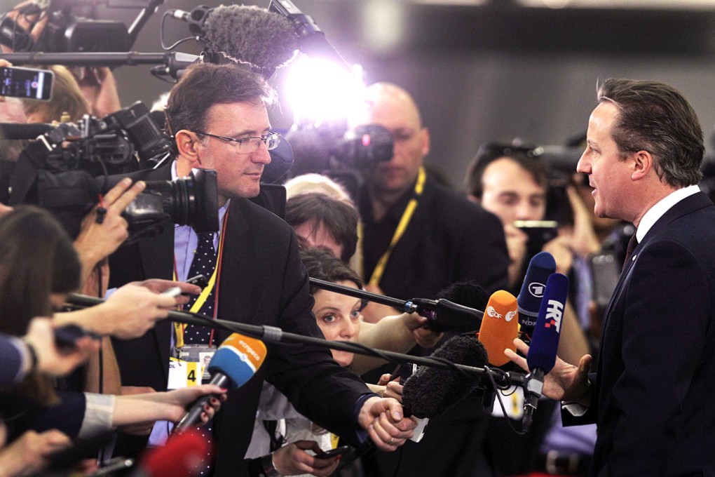 Britain's Prime Minister David Cameron speaks to the media ahead of the Eastern Partnership Summit in Riga, Latvia. Photo: Reuters