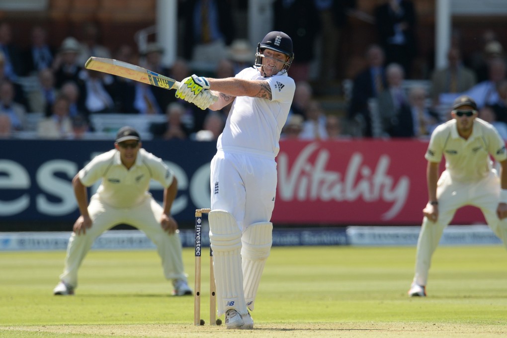England's Ben Stokes wallops a six at Lord's. Photo: Reuters