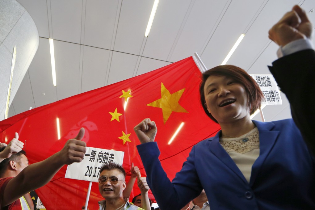 DAB chairperson Starry Lee in a show of support last month for the electoral reform proposals. Photo: AP