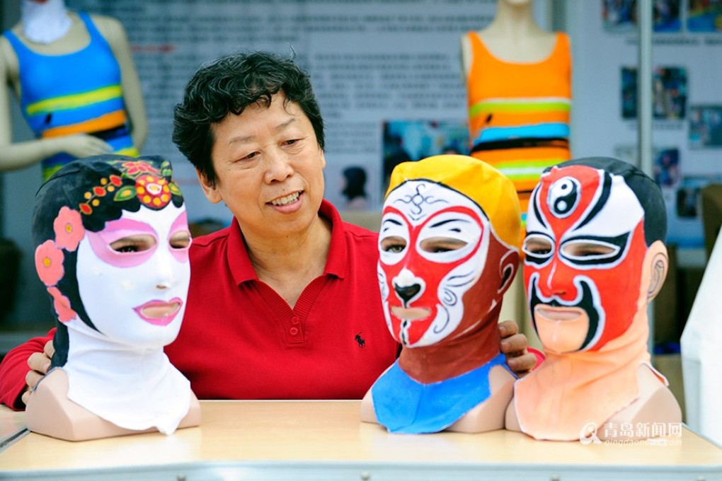 Zhang Shifan, inventor of the 'face-kini', shows her new line featuring characters from Peking Opera. Photo: SCMP Pictures