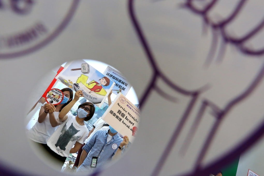 Cathay cabin crew continue their sit-in. Photo: Felix Wong