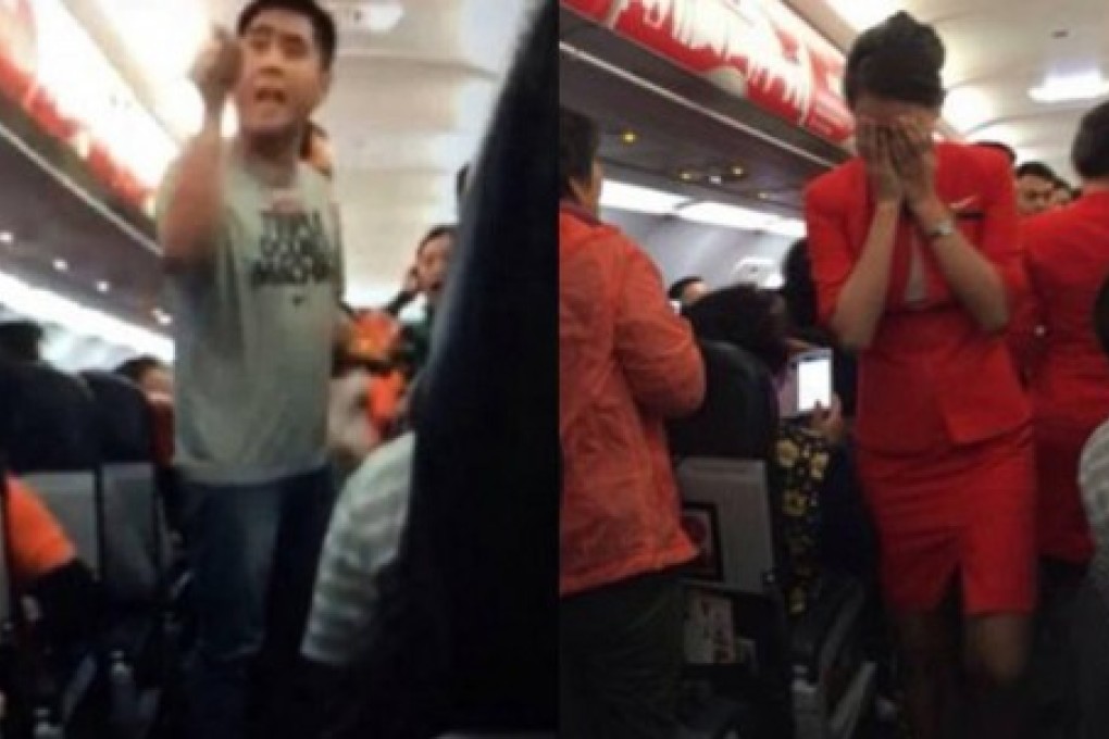 Unruly scenes on an AirAsia flight from Bangkok to Nanjing in December. The flight had to turn back because of the behaviour of a group of Chinese passengers. Photo: SCMP Pictures