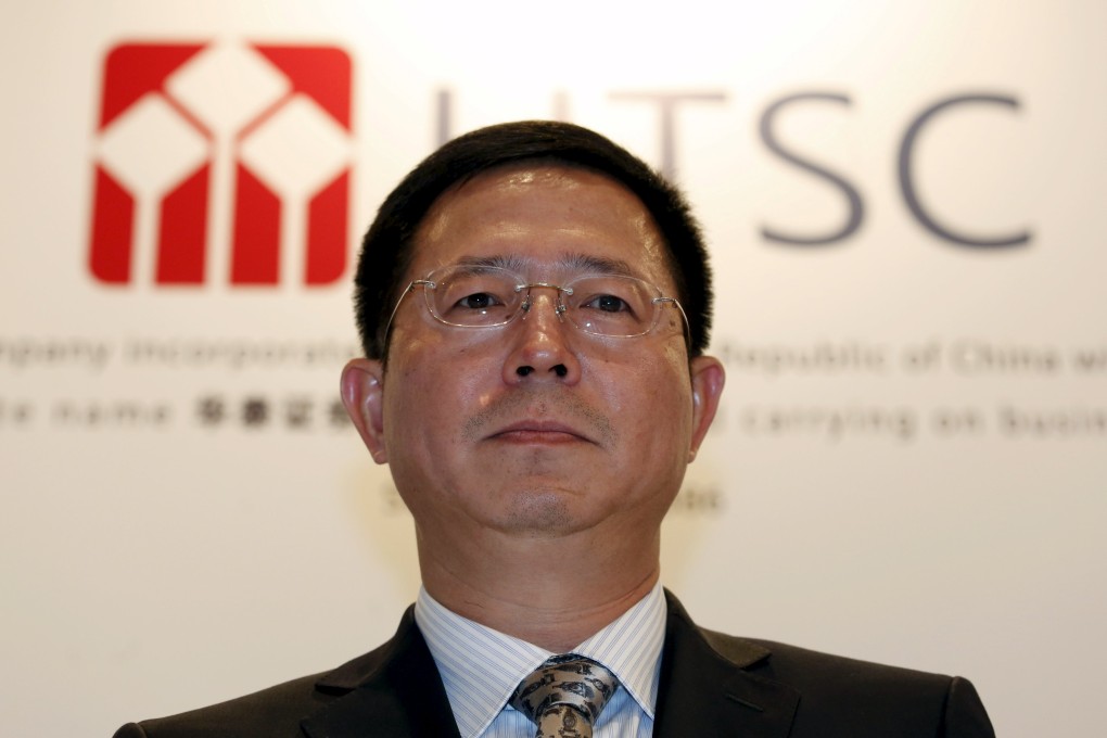Wu Wanshan, chairman of Huatai Securities, during a news conference ahead of its Hong Kong IPO. Photo: Reuters