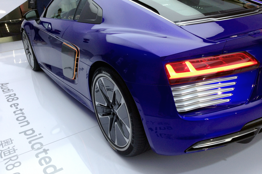 The Audi R8 E-tron autonomous driving car on display at the inaugural CES Asia in Shanghai on March 26, 2015. Photo: James Griffiths