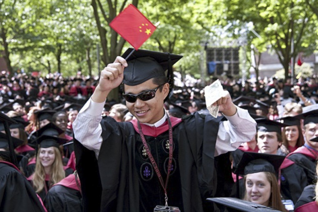 A file photo of a successful Chinese student in the US. Roughly 15 per cent of Chinese students who studied there last year failed to graduate, including the 3 per cent who were expelled, according to a report.
