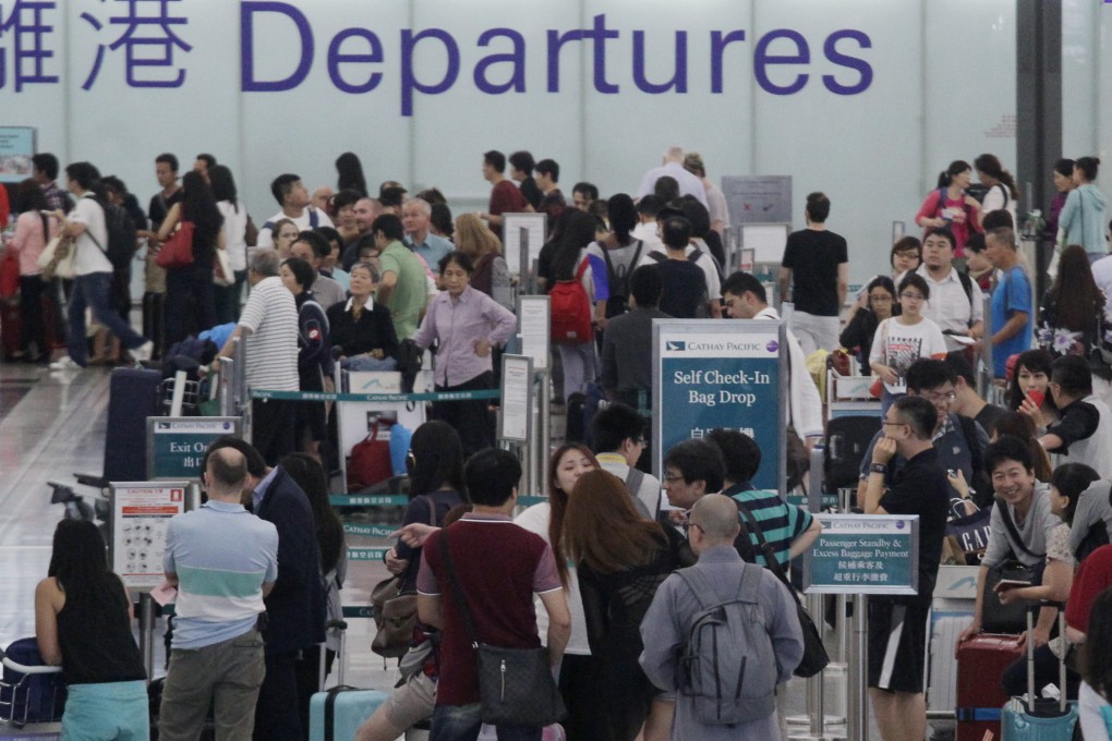 Crowded departures area at Chek Lap Kok on Sunday, May 24. Photo: SCMP Pictures