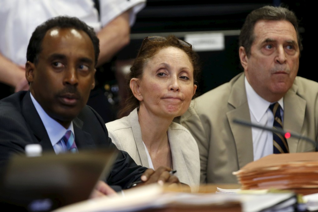 Gigi Jordan, flanked by her lawyers, appears at her sentencing hearing in New York on Thursday. Photo: Reuters