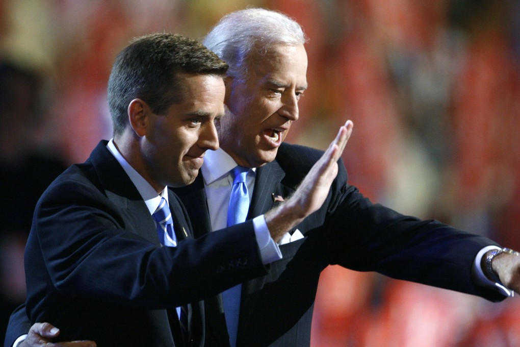 Beau Biden, former attorney general of Delaware, takes the stage with father Joe at the 2008 Democratic National Convention. Photo: Reuters