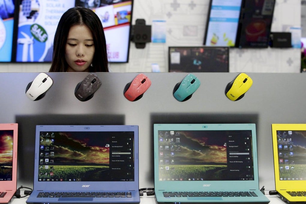 Laptops made by Acer are displayed at the 2015 Computex exhibition, Asia's biggest tech trade show. Photo: Reuters