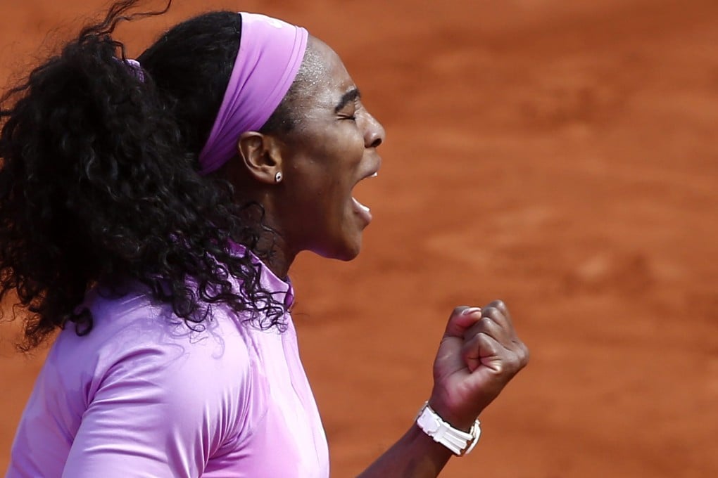 Serena Williams pumps herself up during her fourth round match against Sloane Stephens at Roland Garros. Photo: EPA