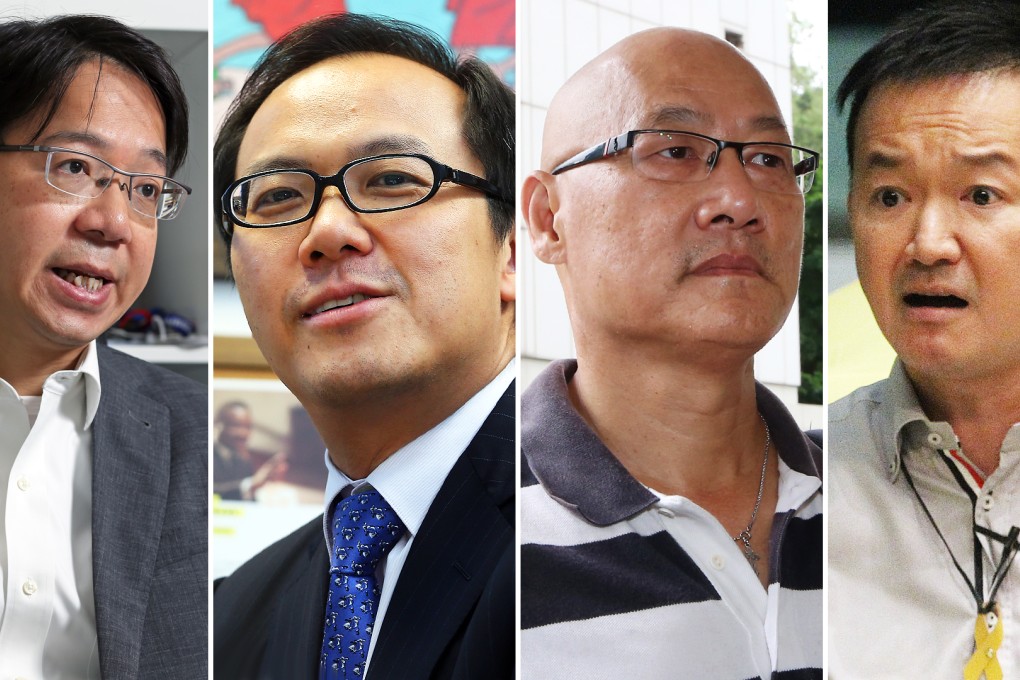 For or against? The resolution to establish the bureau was approved by 33 lawmakers, including pan-democrats Charles Mok (from left) and Kenneth Leung; The People Power duo Albert Chan and Raymond Chan said they would continue filibustering in the Finance Committee. Photos: SCMP