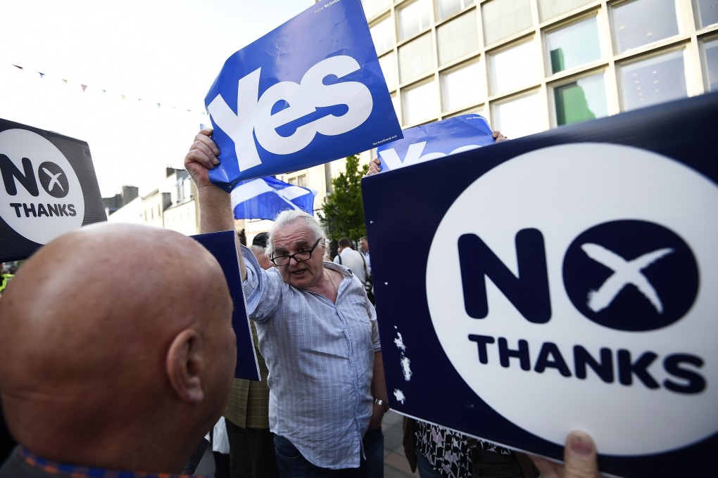 Yes and No voters argue in the run-up to the referendum on Scottish independence last September. Scotland and Hong Kong aren’t closely comparable, but both have confronted issues about political rule. Photo: Reuters