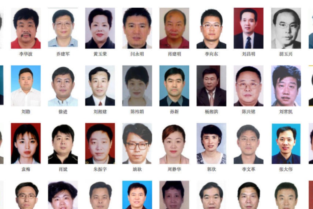 Headshots and background information on 100 wanted fugitives in Operation Sky Net. Photo: SCMP Pictures