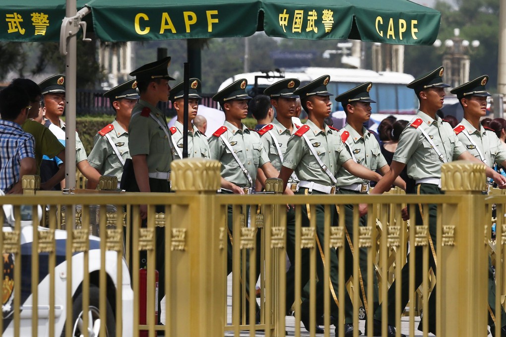 Chinese paramilitary police march at Tiananmen Square in Beijing, China on June 3, 2015, a day ahead of the 26th anniversary of the June 4, 1989 crackdown on pro-democracy protests.. Photo: EPA