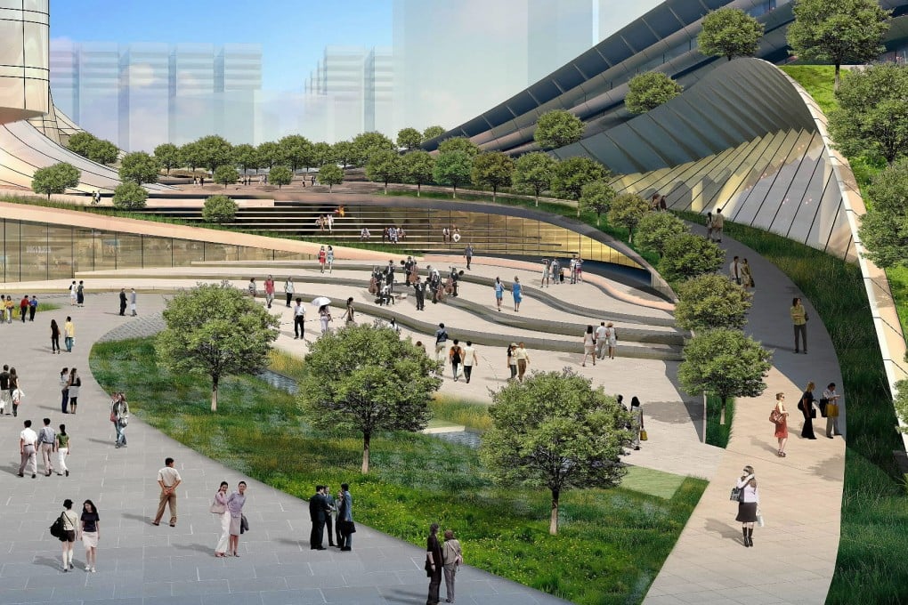 This handout photo of a sketch released by MTR Corporation shows a view of the new West Kowloon Terminus in Hong Kong, south China. Photo: Xinhua