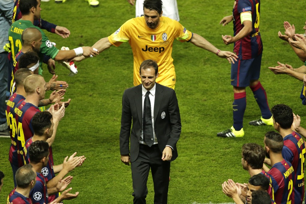 Barcelona players clap as Massimiliano Allegri leads his players off the field. Photo: AP