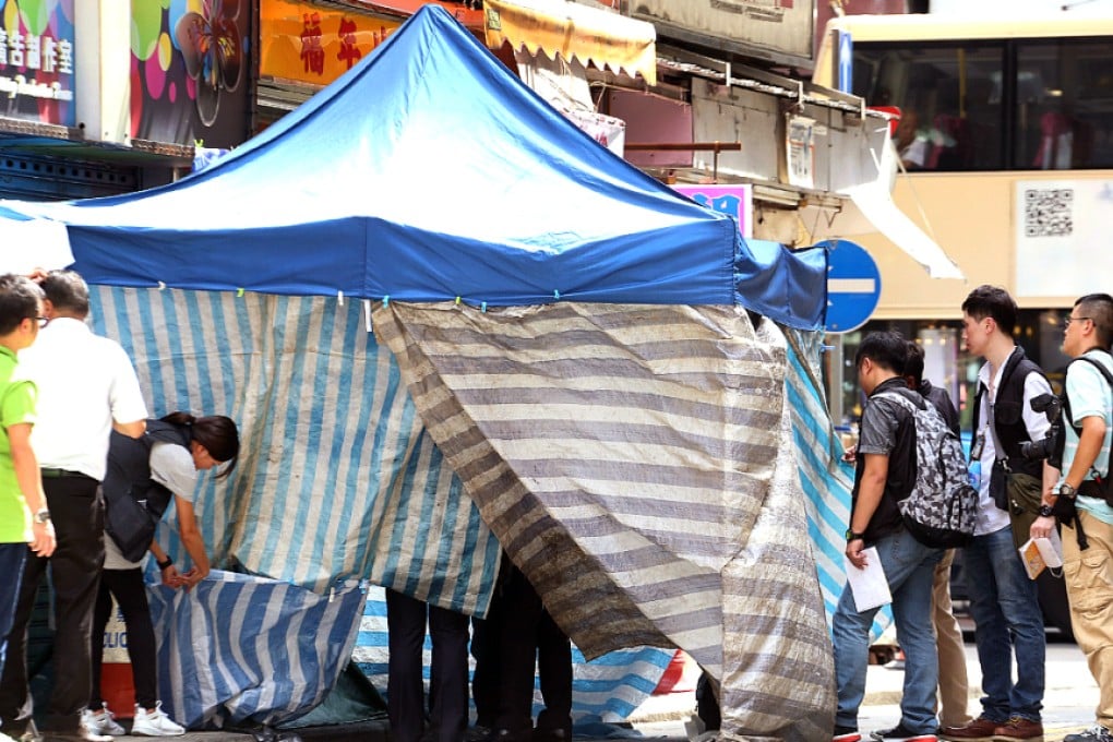 The body was found at the junction of Changsha Street and Shanghai Street in Mong Kok. Photo: Felix Wong