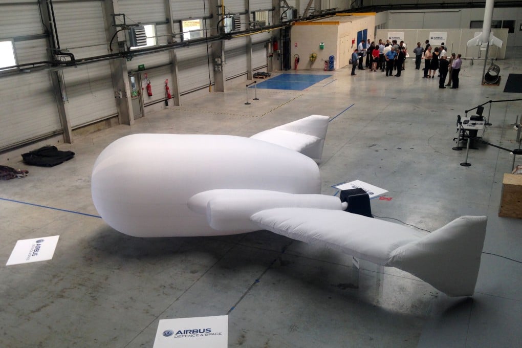An inflatable scale size model of "Adeline", a reusable Ariane rocket first-stage engine and avionics package, displayed at an Airbus Defence and Space site of Les Mureaux, east of Paris. Photo: AFP