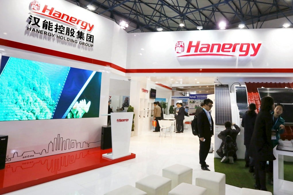 A Hanergy booth in Beijing as the investigation into the company is seen as a test case on cooperation between Hong Kong and Chinese regulators. Photo: Reuters