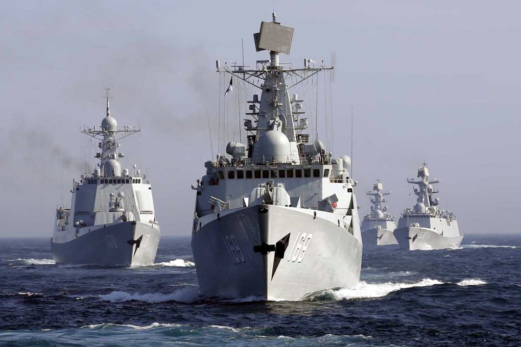 A fleet of Chinese ships heading to a military exercise. Photo: AP