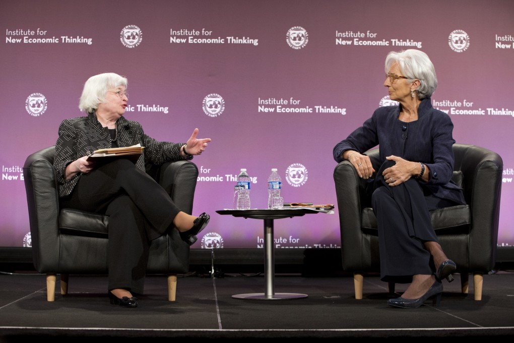 Federal Reserve Chair Janet Yellen, left, and International Monetary Fund (IMF) Managing Director Christine Lagarde participate in a forum at a time when many in the financial sector believe the world of zero interest rates has done its job and run its course. Photo: AP