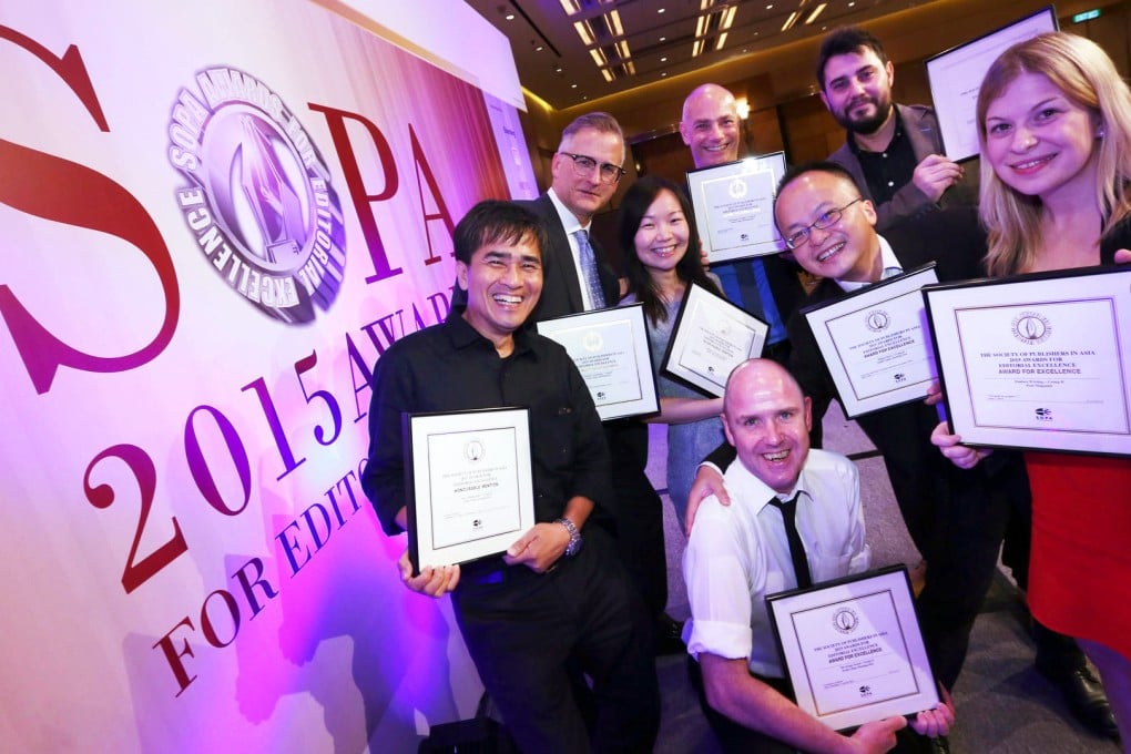 Post staff (left to right) K.Y. Cheng, Brian Rhoads, Vanessa Yung, Cliff Buddle, Niall Fraser, William Zheng, Alberto Lucas Lopez and Jenni Marsh at the awards ceremony. Photo: Nora Tam