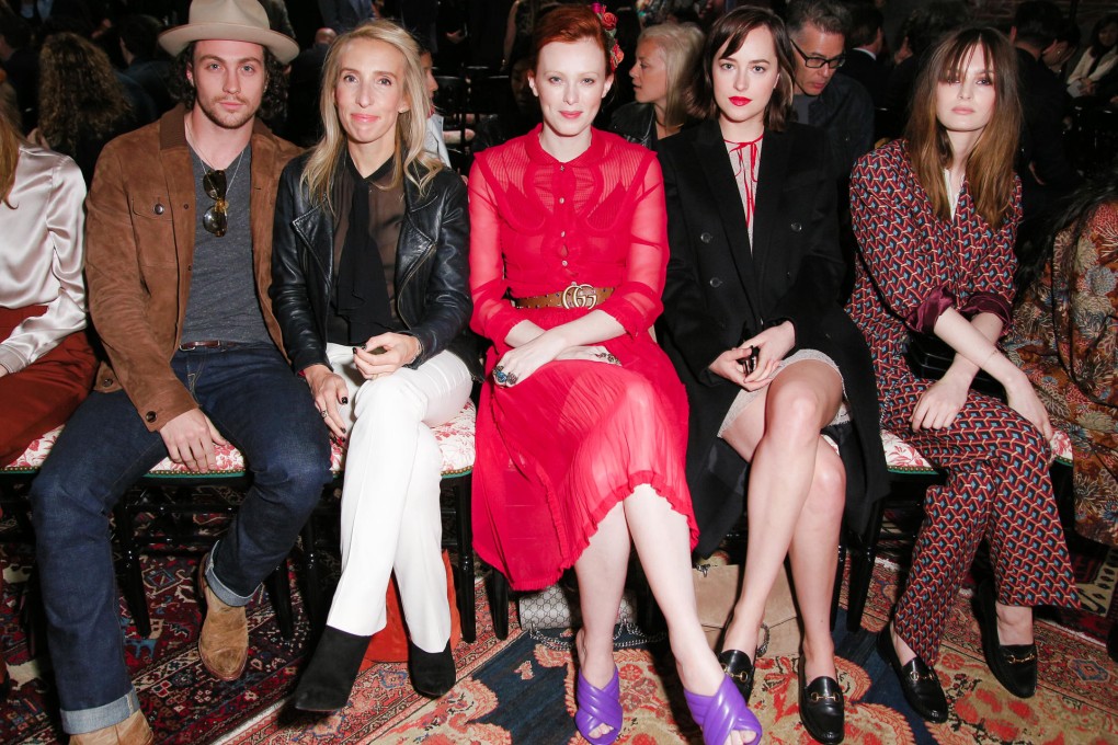 Aaron Taylor-Johnson, Sam Taylor-Johnson, Karen Elson, Dakota Johnson and Laura Love in the front row.