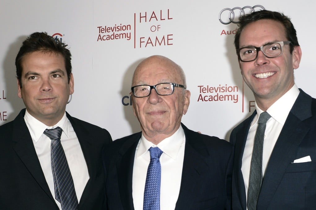 Rupert Murdoch (centre), with sons Lachlan (left) and James. James is poised to take over as CEO of 21st Century Fox, with Lachlan executive co-chairman. Photo: AP